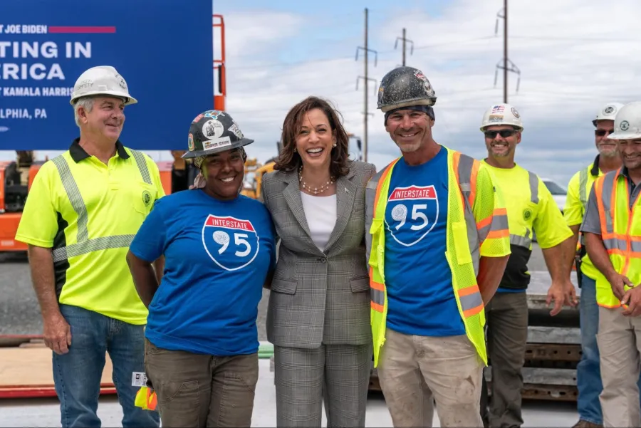 Kamala Harris meeting with construction workers.